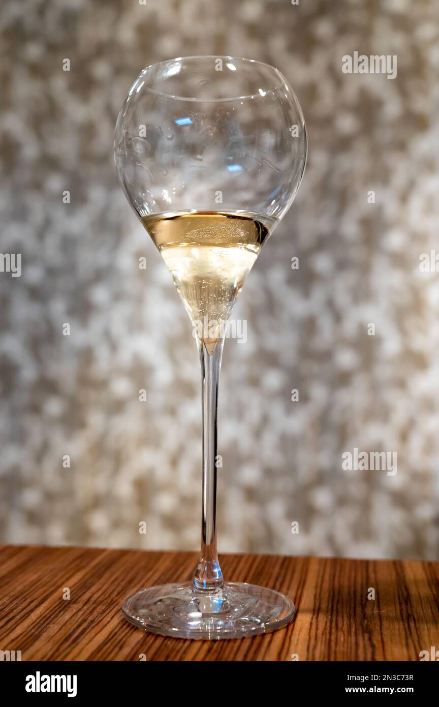 Verre de dégustation avec champagne frais brut vin mousseux dans les ...