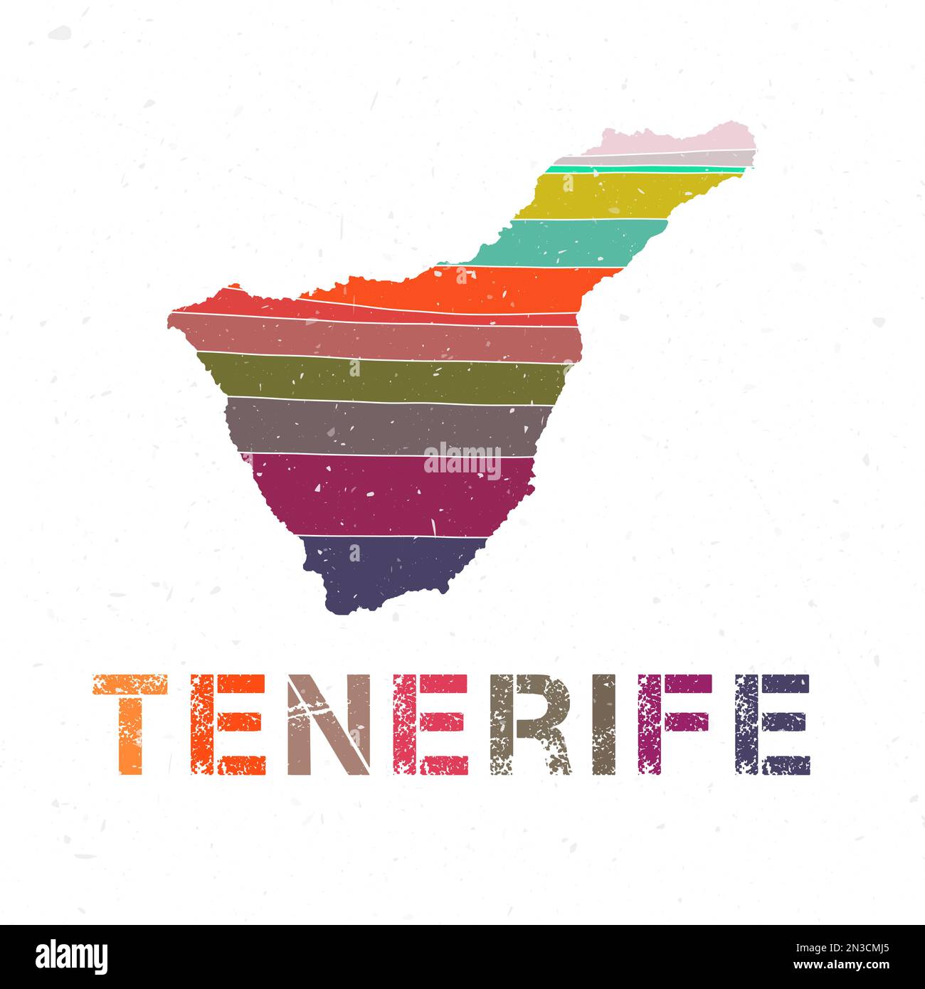 Plan de Tenerife. Forme de l'île avec de belles vagues géométriques et texture grunge. Illustration vectorielle froide. Illustration de Vecteur