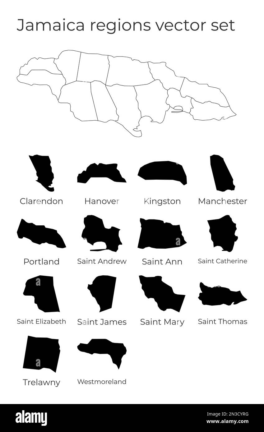 Carte de la Jamaïque avec formes de régions. Carte vectorielle vierge du pays avec les régions. Frontières du pays pour votre infographie. Illustration vectorielle. Illustration de Vecteur