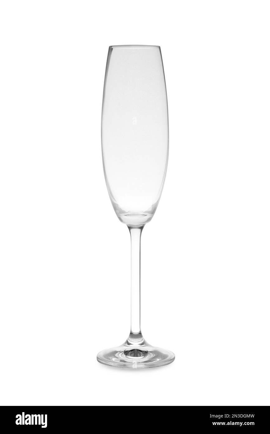 Vider le verre de champagne transparent sur fond blanc Banque D'Images