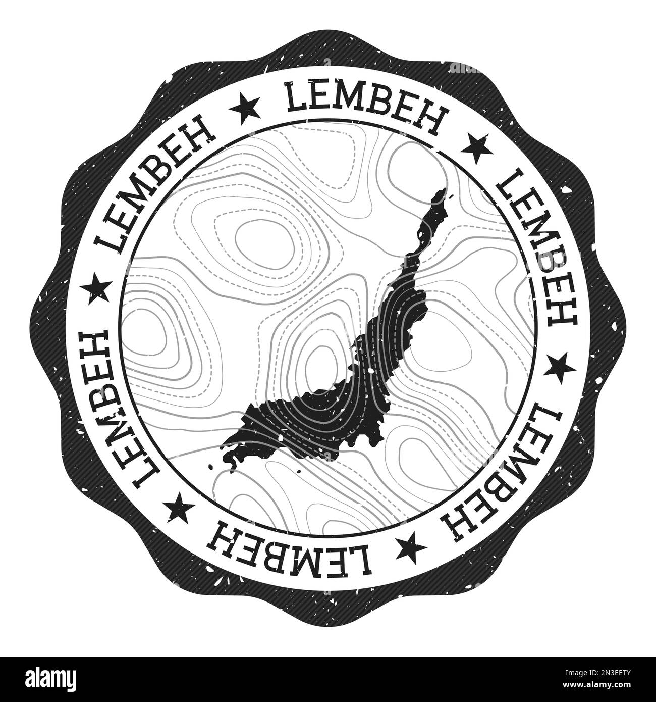 Timbre extérieur de Lembeh. Autocollant rond avec carte de l'île avec isolines topographiques. Illustration vectorielle. Illustration de Vecteur