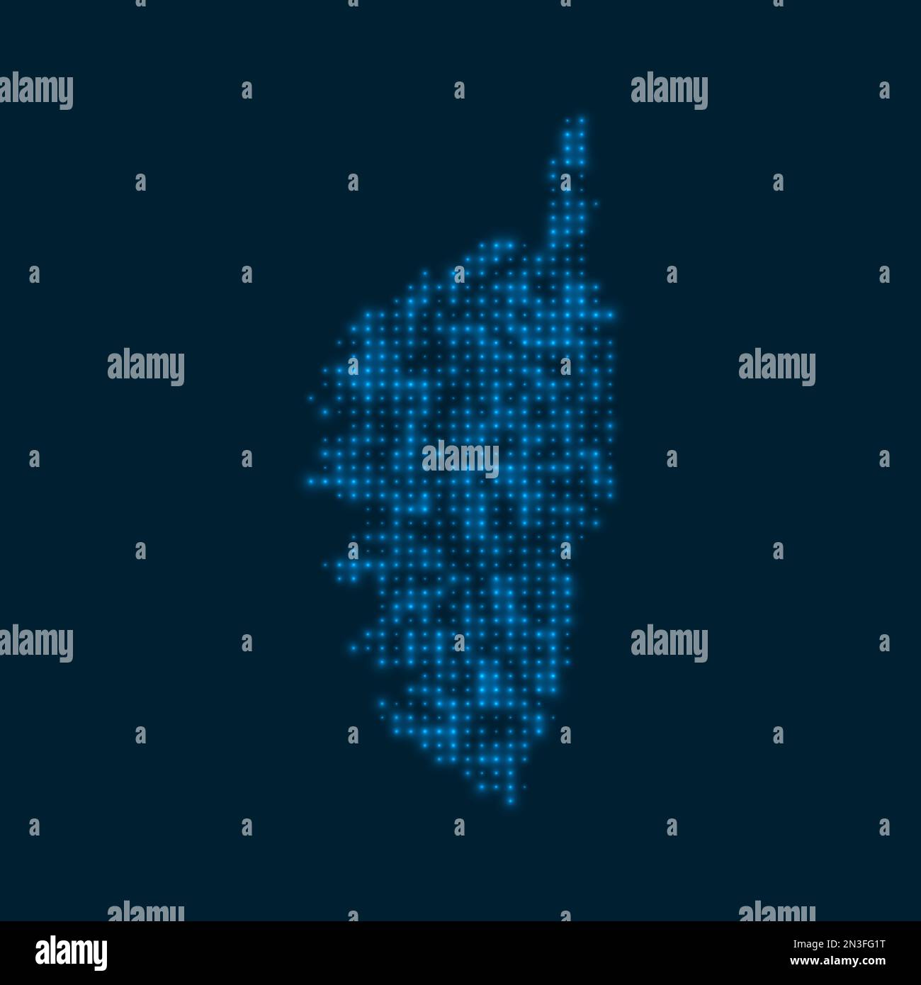 Carte Corse à points lumineux. Forme de l'île avec des ampoules bleues brillantes. Illustration vectorielle. Illustration de Vecteur