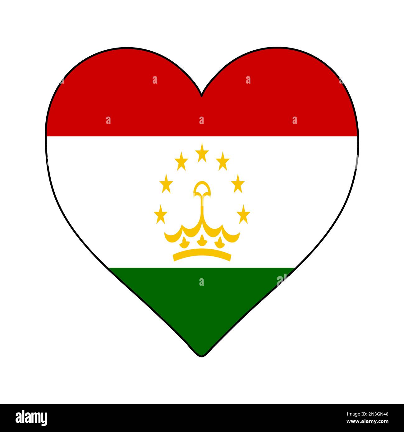 Drapeau de la forme du coeur du Tadjikistan. Amour Tadjikistan. Visitez le Tadjikistan. Asie centrale. Asie. Conception graphique d'illustration vectorielle. Illustration de Vecteur