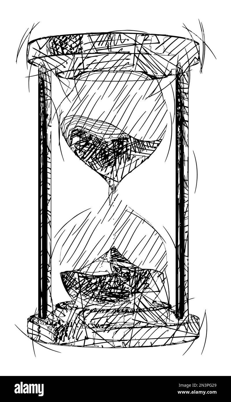 Dessin d'une icône en forme de sablier, illustration de dessin à la main simple. Banque D'Images