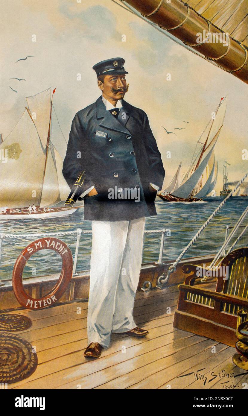 Kaiser Wilhelm II sur son S. M. Yacht Meteor, photo peinte par le peintre marin Willy Stoewer Banque D'Images