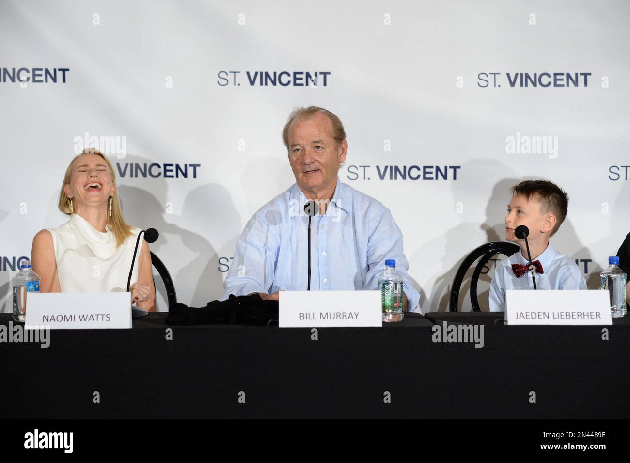 Naomi Watts, and from left, Bill Murray and Jaeden Lieberher attend the press conference for "St. Vincent" on day 4 of the Toronto International Film Festival at the Trump International Hotel on Sunday, Sept. 7, 2014, in Toronto. (Photo by Evan Agostini/Invision/AP) Banque D'Images