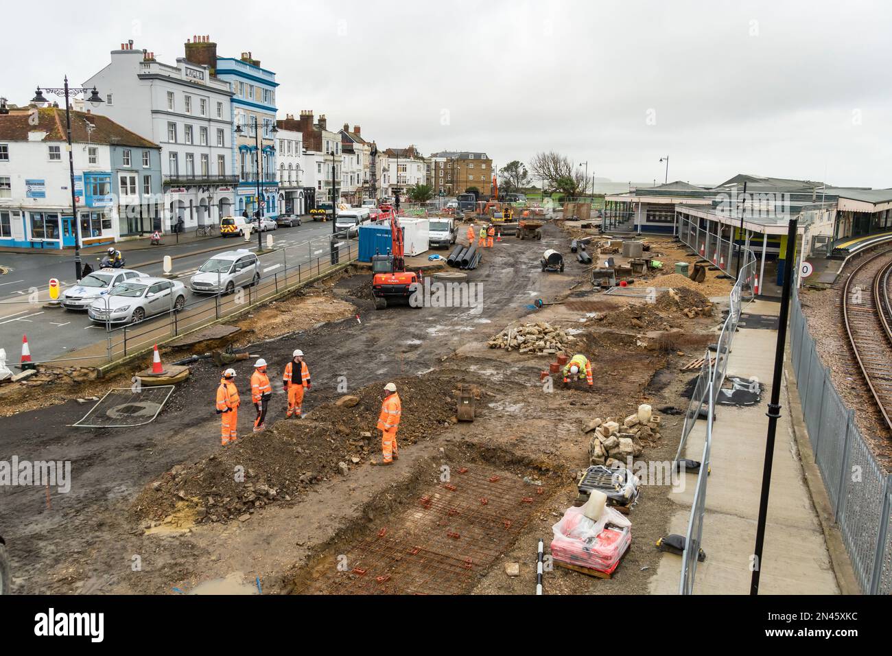Les travaux progressent sur le nouveau centre de transport de Ryde Esplanade Isle of Wight janvier 2023 Banque D'Images