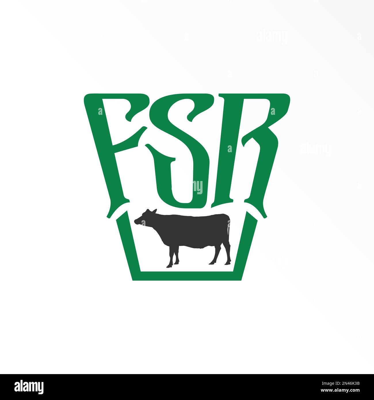 Police FSR lettre ou mot avec image de vache graphique icône logo design abstrait concept vecteur stock. Peut être utilisé comme symbole associé à ferme ou initial. Illustration de Vecteur