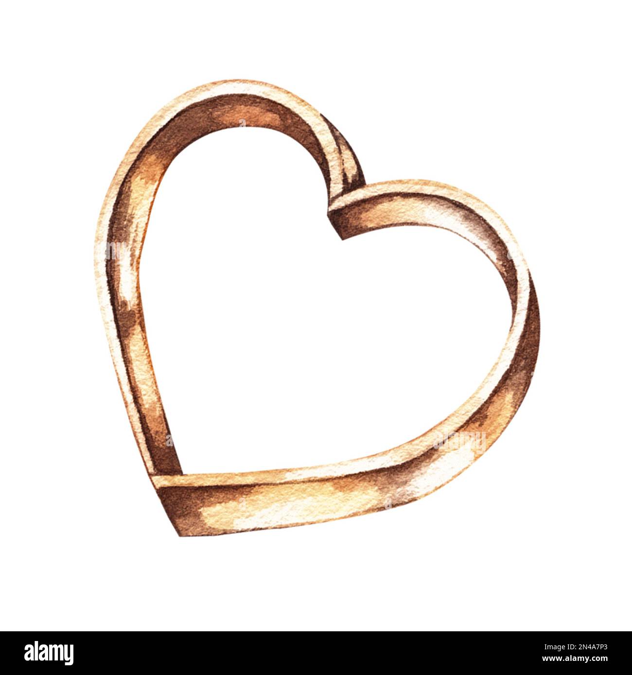 Plat de cuisson en cuivre aquarelle en forme de coeur sur fond blanc. Aquarelle pour logo, cartes de visite, réseaux sociaux, menus, bannières, advertis Banque D'Images