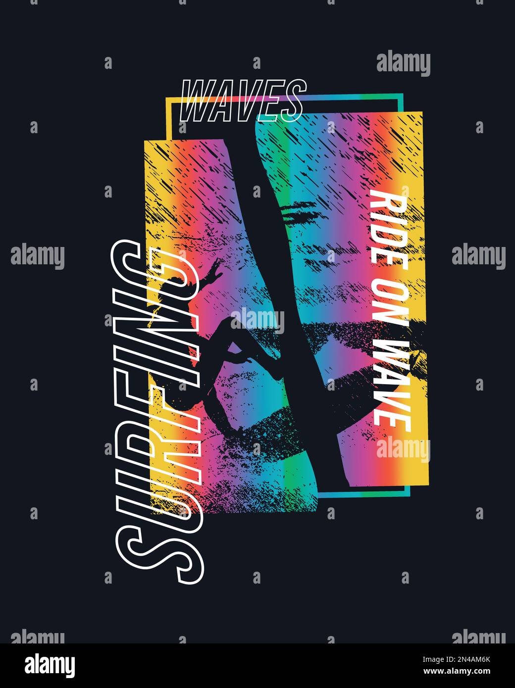 Vagues de surf coloré Typographie poster design graphique pour t-shirt imprimé, autocollant, bannière, étiquette vecteur Illustration de Vecteur