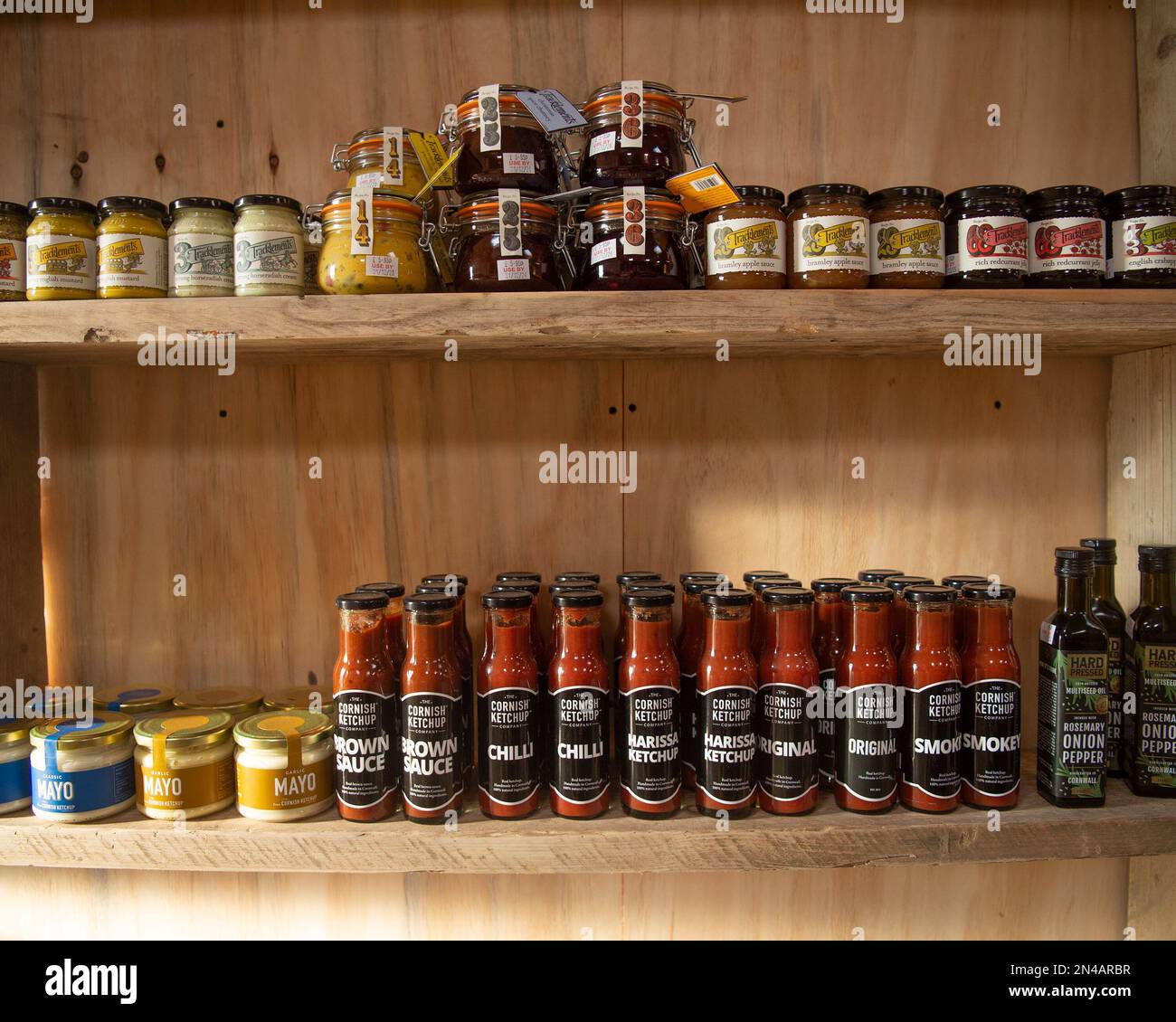 produits cornish sur la tablette de la ferme Banque D'Images