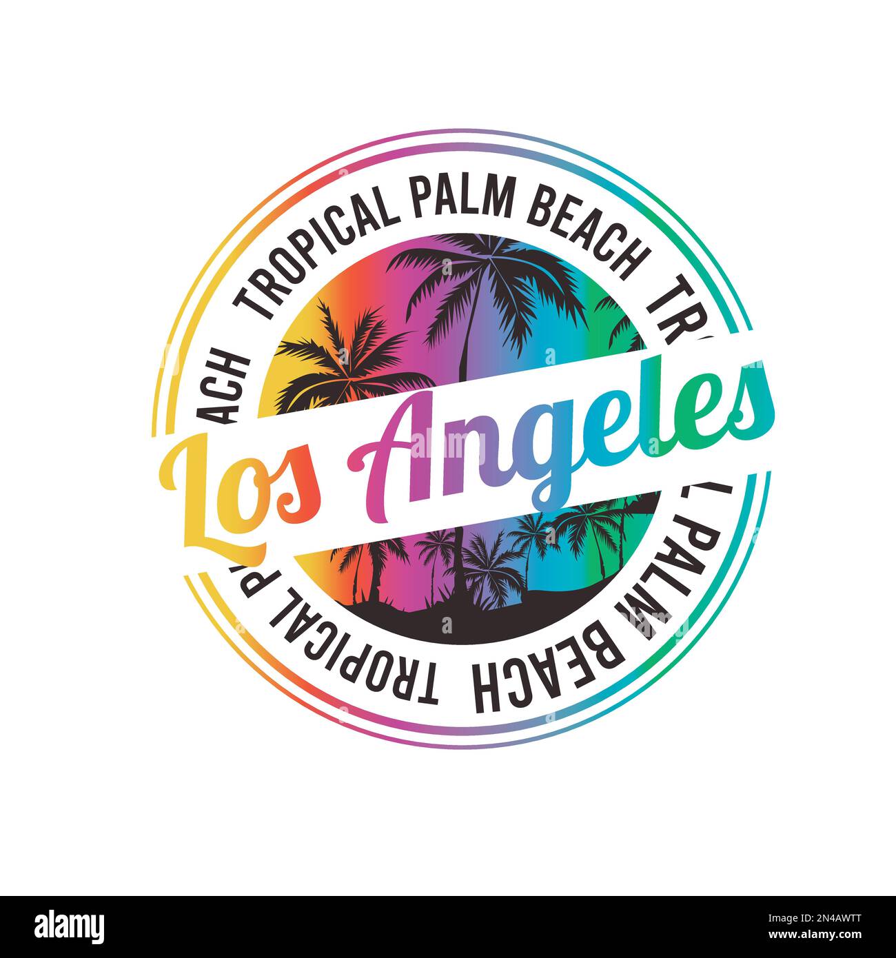 Los Angeles Tropical Palm Beach typographie estival Stamp graphisme t shirt, autocollant imprimé vecteur Illustration de Vecteur