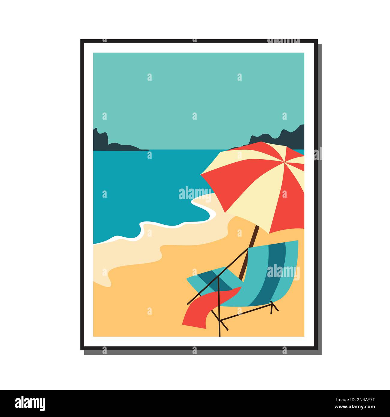 Vintage rétro Plage détendez-vous dans nature seashore illustration graphique design pour t-shirt imprimé, art mural, poster, etc Illustration de Vecteur