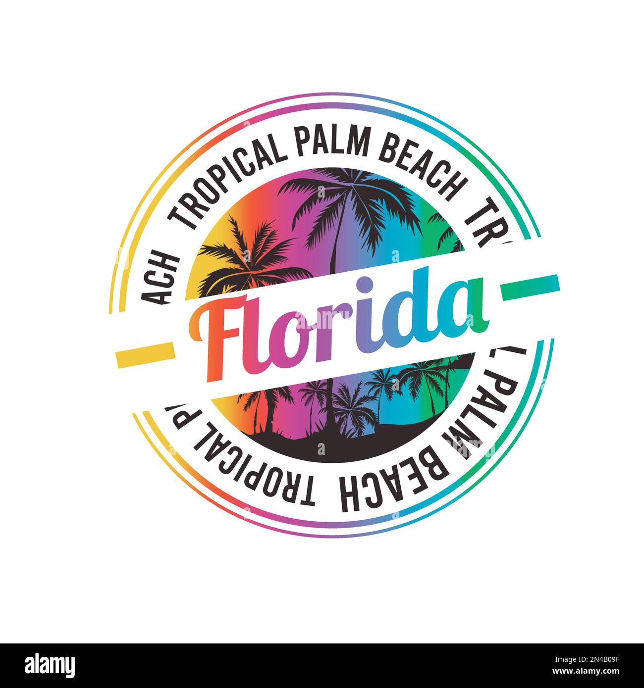 Florida Tropical Palm Beach typographie été Stamp graphique design t shirt, autocollant imprimé vecteur Illustration de Vecteur