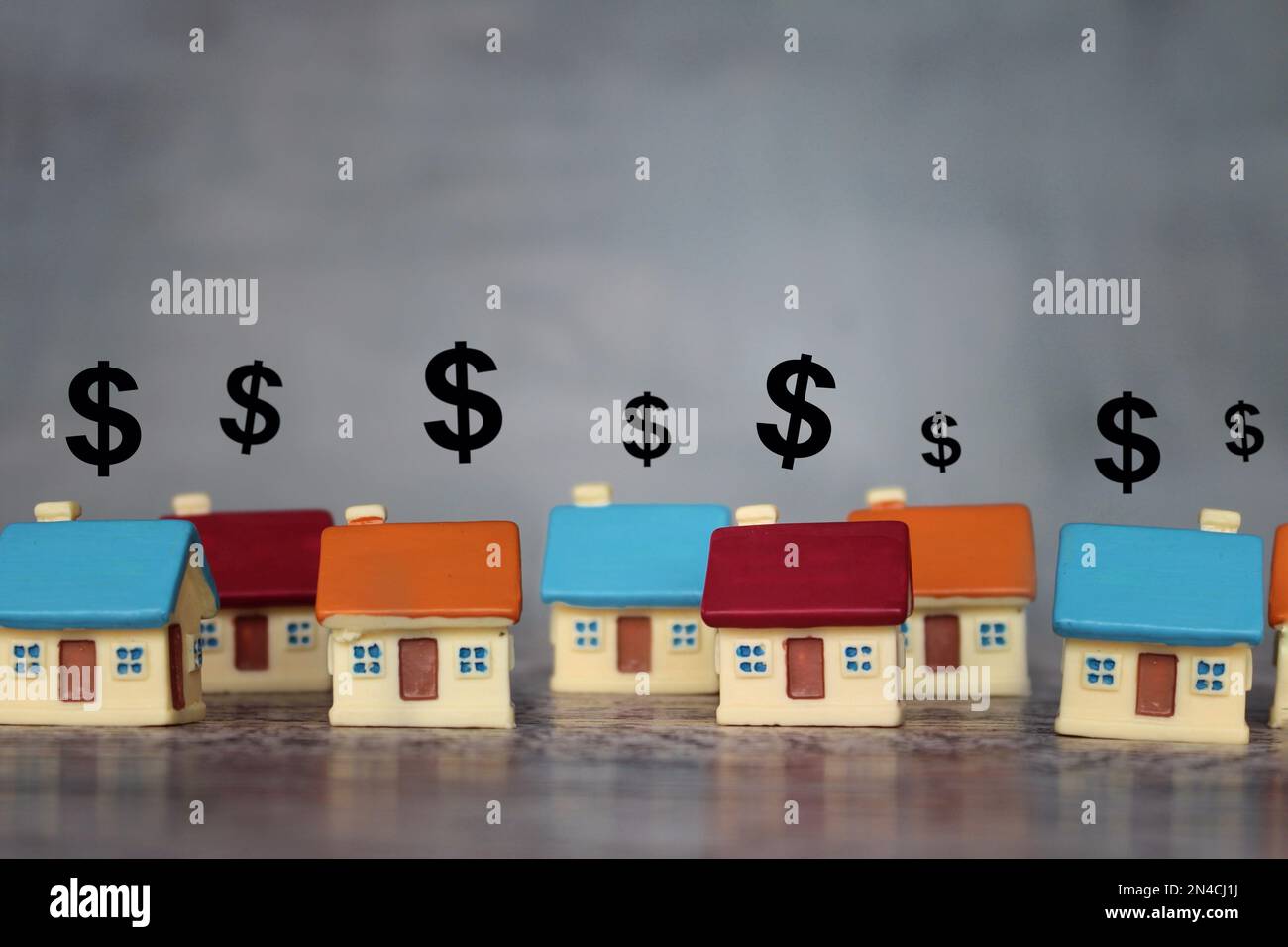 Icône Maison et dollar avec espace de copie. Concept de l'argent d'épargne, du prix de l'immobilier et des tendances Banque D'Images