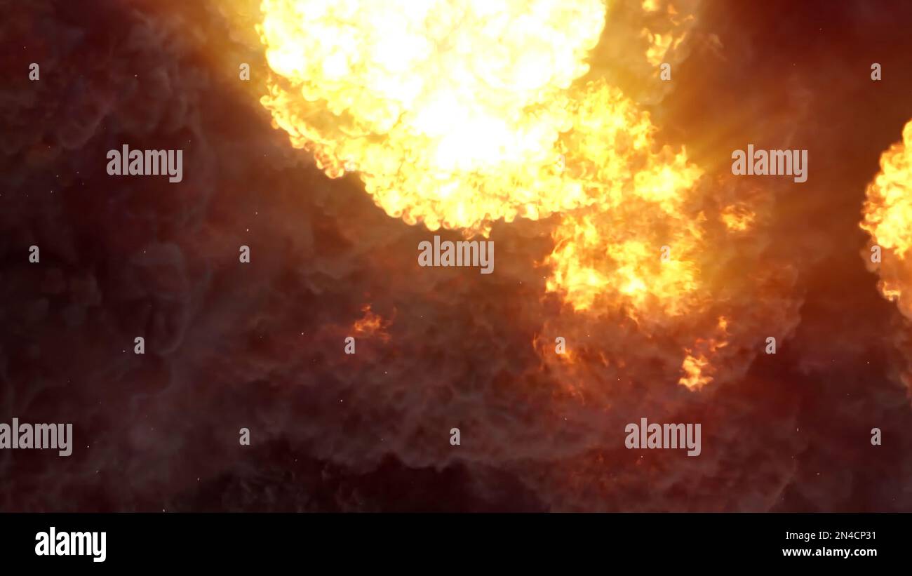 3D le rendu d&amp;#39;une impressionnante explosion intense sur fond noir ...