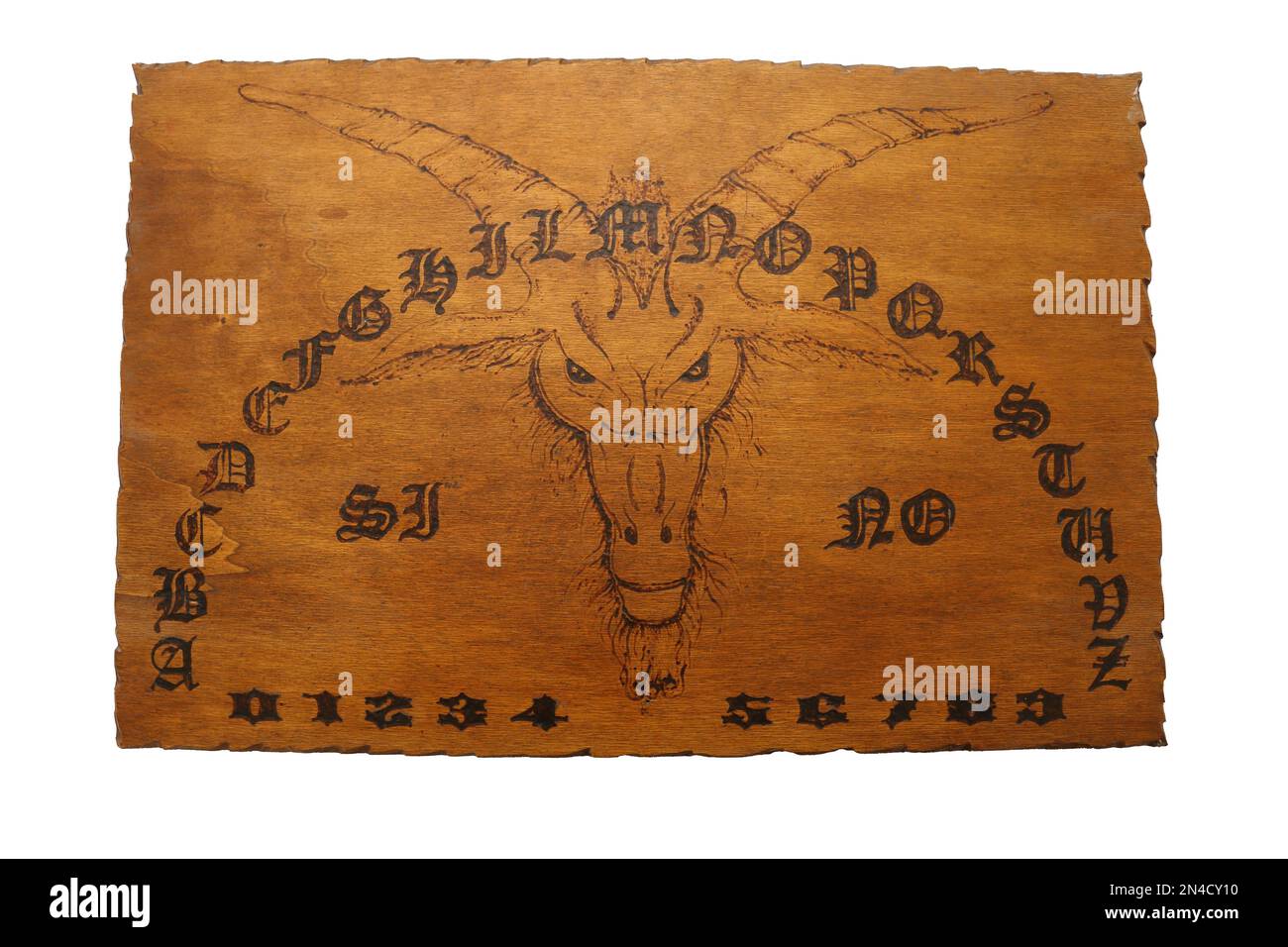 panneau ouija en bois pyrographique Banque D'Images