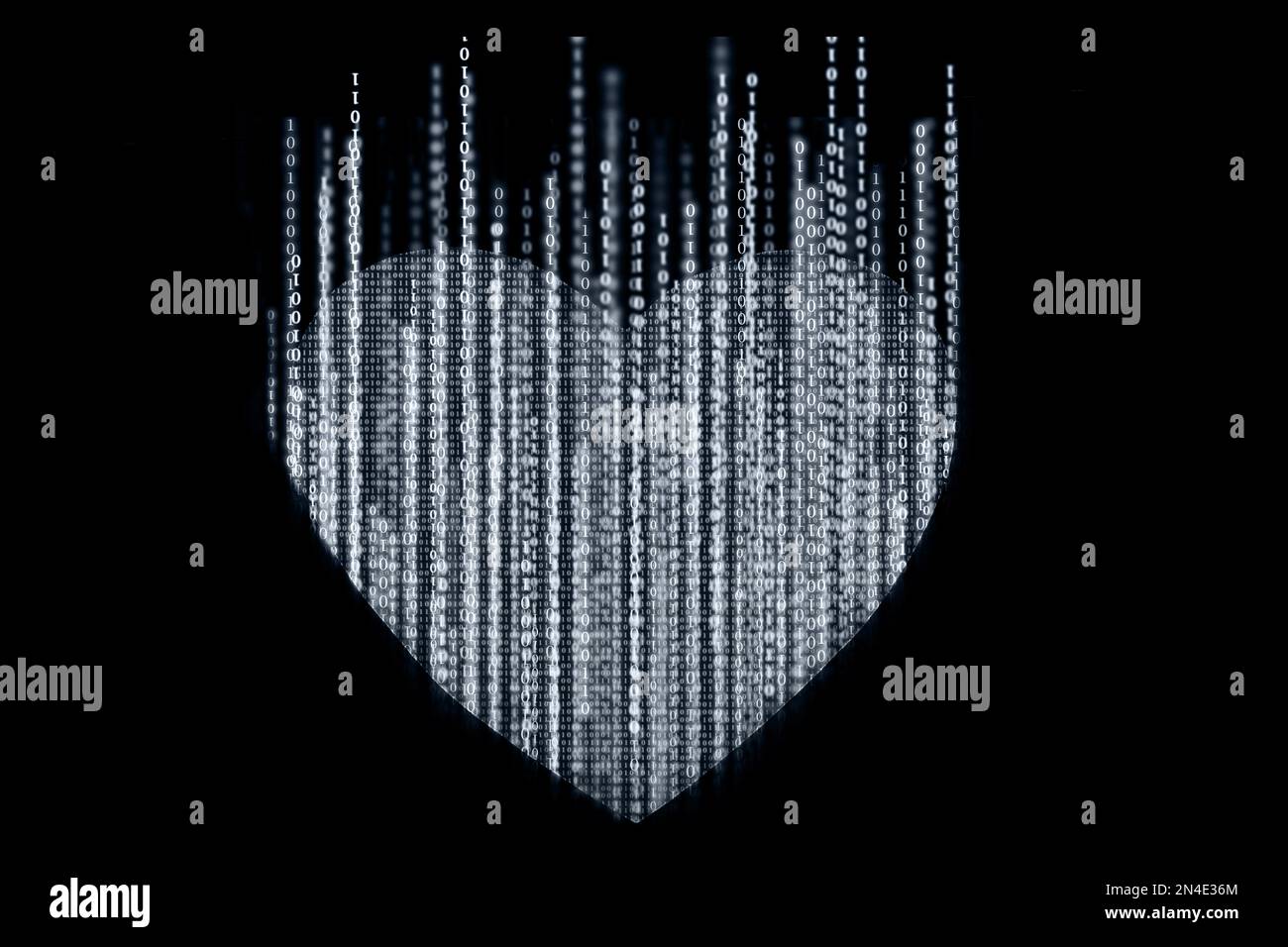 En forme de coeur blanc composé de code informatique binaire sur fond noir. Le concept de l'intelligence artificielle. Concept d'amour virtuel. artificiel dans Banque D'Images