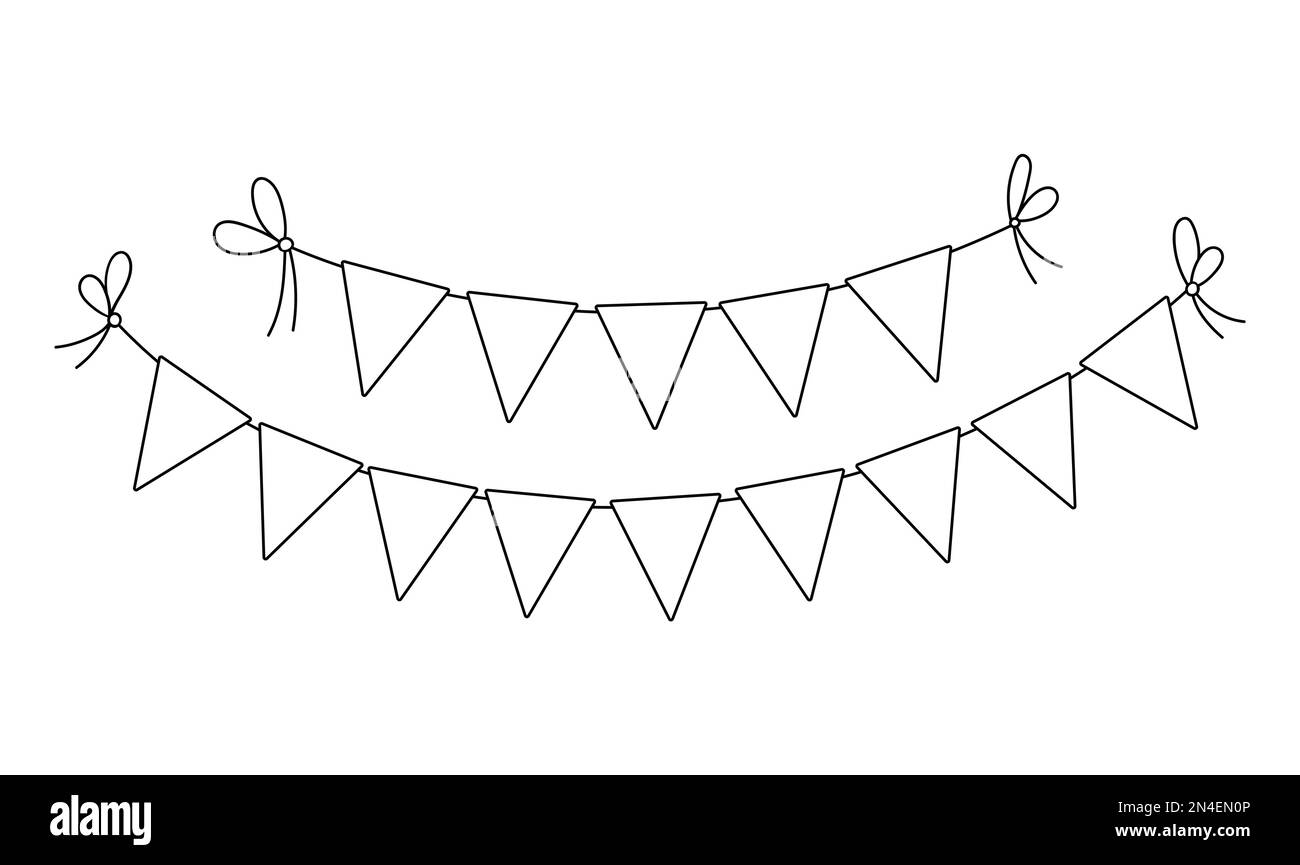 Drapeaux d'anniversaire noirs et blancs vectoriels pour la décoration de vacances. Illustration des pants de carnaval à suspendre pour carte ou invitation Illustration de Vecteur