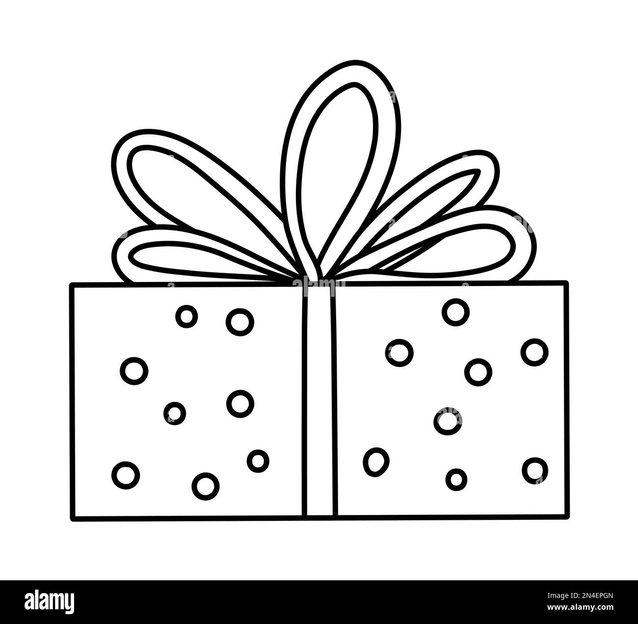 Vecteur mignon cadeau d'anniversaire noir et blanc avec noeud. Cadeau  amusant pour carte, poster, imprimé. Illustration des fêtes pour les  enfants. Cheerfu Image Vectorielle Stock - Alamy