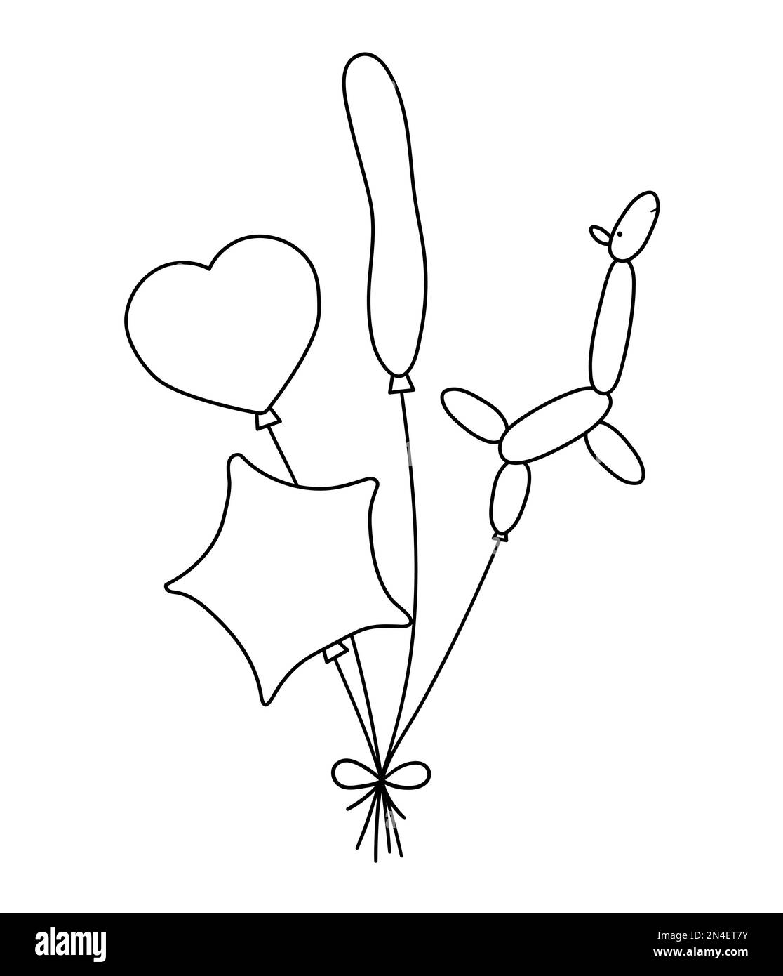 Noir vectoriel et blanc mignon bouquet de ballons de différentes formes avec noeud. Cadeau d'anniversaire amusant pour carte, poster, imprimé. Rapport d'illustration des congés Illustration de Vecteur