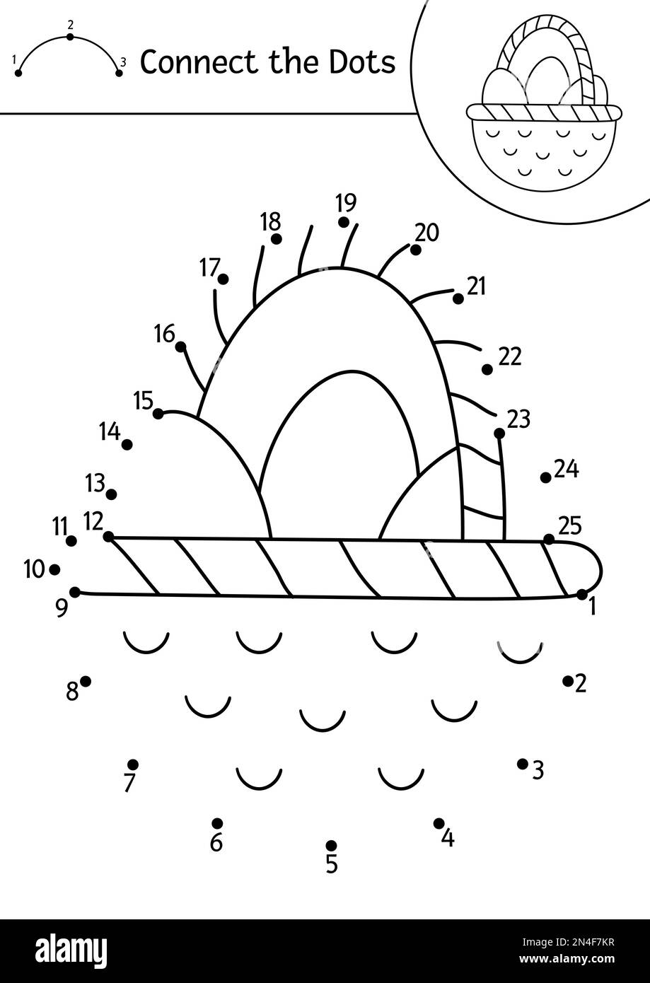 Vecteur Pâques point à point et couleur avec panier mignon avec œufs. Vacances de printemps connecter le jeu de points pour les enfants avec le symbole traditionnel. Amusant Illustration de Vecteur