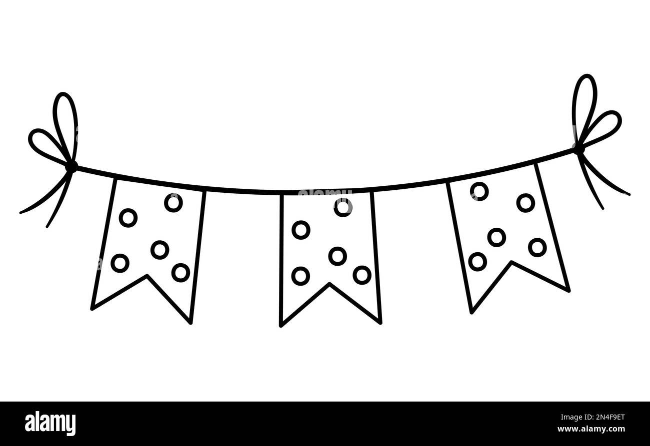 Drapeaux rectangulaires noirs et blancs vectoriels pour la décoration des fêtes. Joli contour suspendu de fanions carnaval illustration pour carte, invitation, bannière desig Illustration de Vecteur