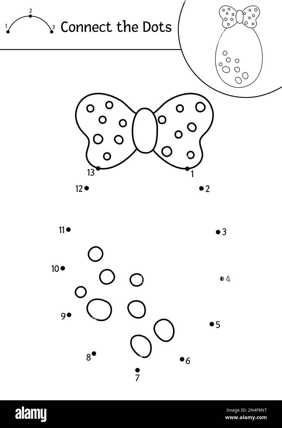 Vecteur Pâques point à point et couleur avec joli oeuf et noeud. Vacances de printemps connecter le jeu de points pour les enfants avec le symbole traditionnel. Publicité amusante Illustration de Vecteur