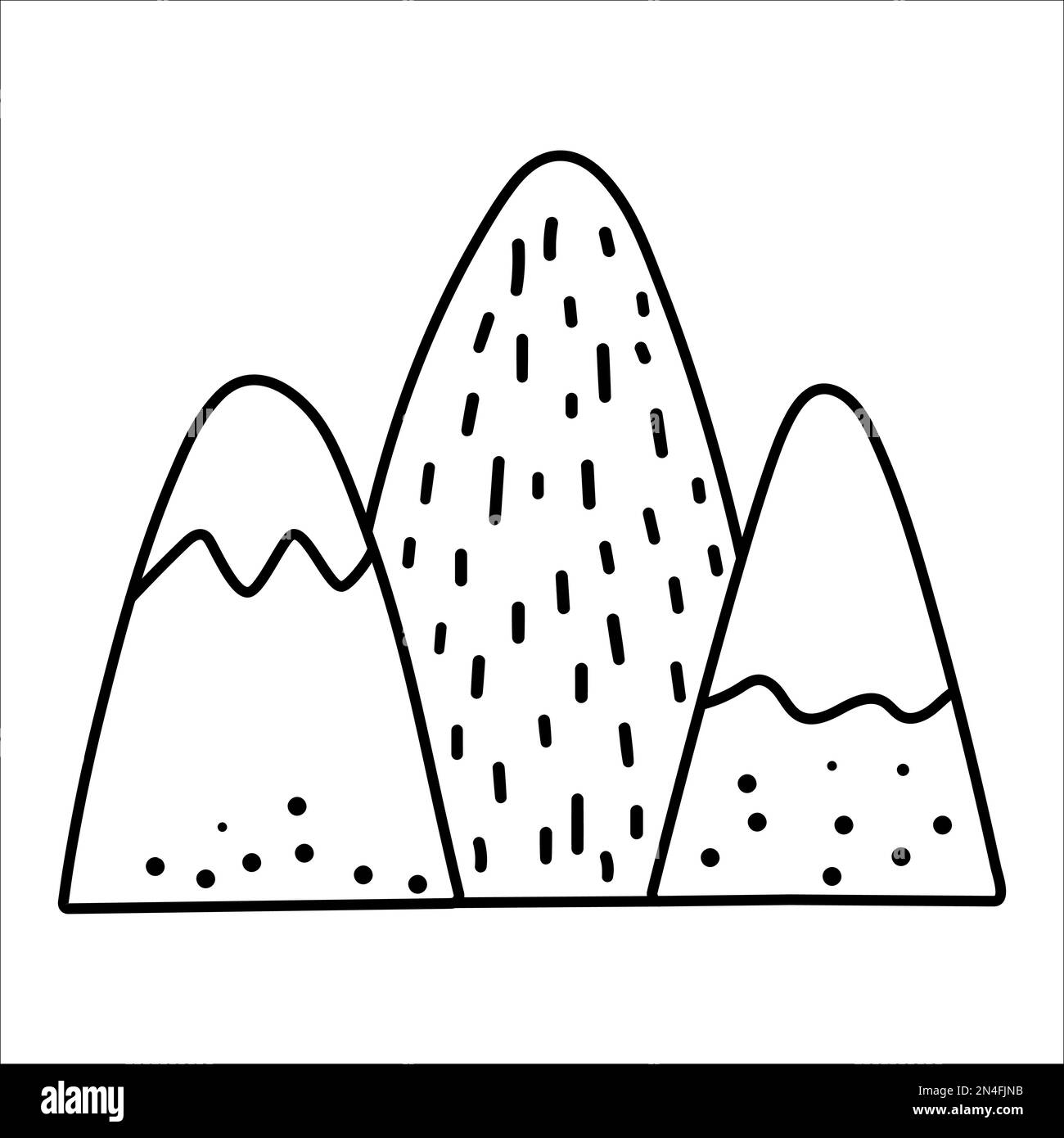 Montagnes de style bohème noir et blanc vectoriel. Icône de ligne de rochers isolée sur fond blanc. Illustration de Vecteur