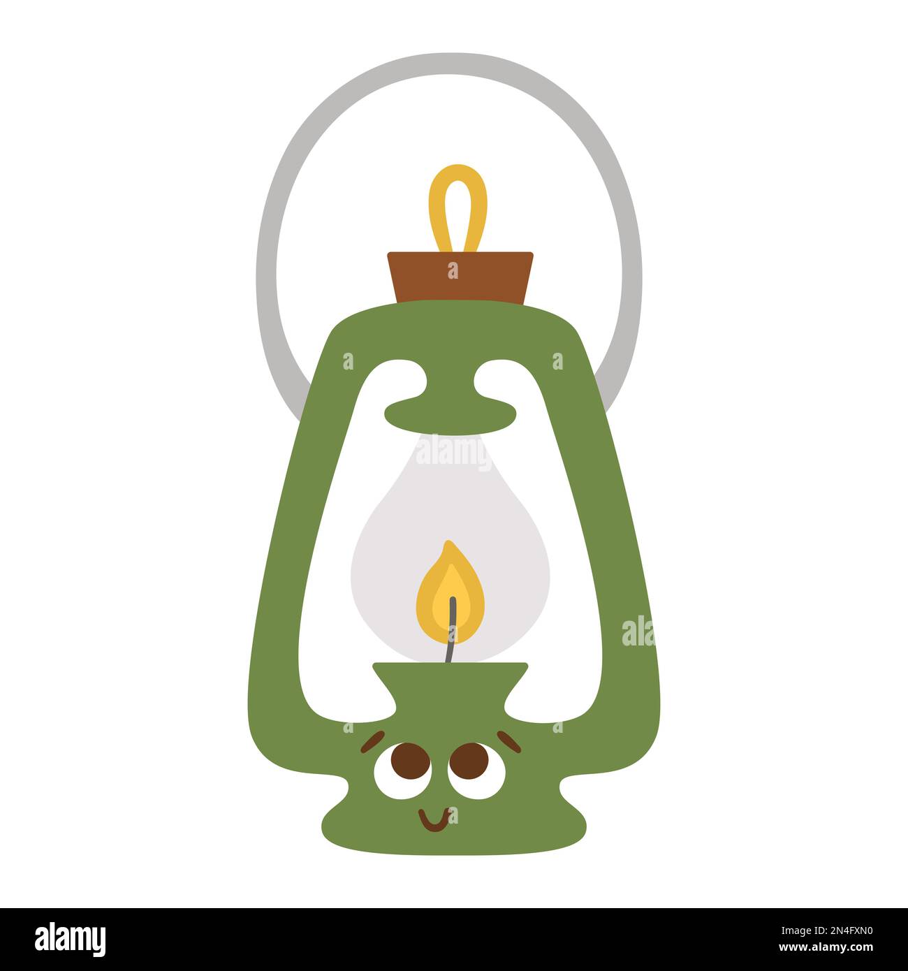Lanterne de camp à vecteur kawaii isolée sur fond blanc. Illustration de l'équipement d'éclairage pour les enfants. Lampe rétro souriante avec yeux. Mignon kérosène vintage Illustration de Vecteur