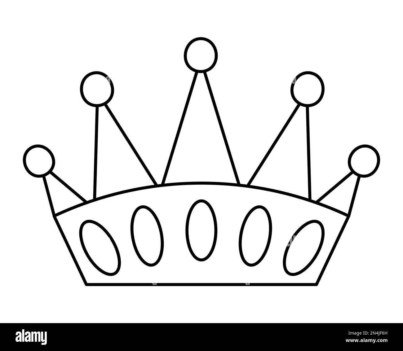 Couronne noire et blanche de conte de fées isolée sur fond blanc. Accessoire Vector Line FANTASY King ou Queen. Symbole de l'autorité souveraine. Fée médiévale Illustration de Vecteur