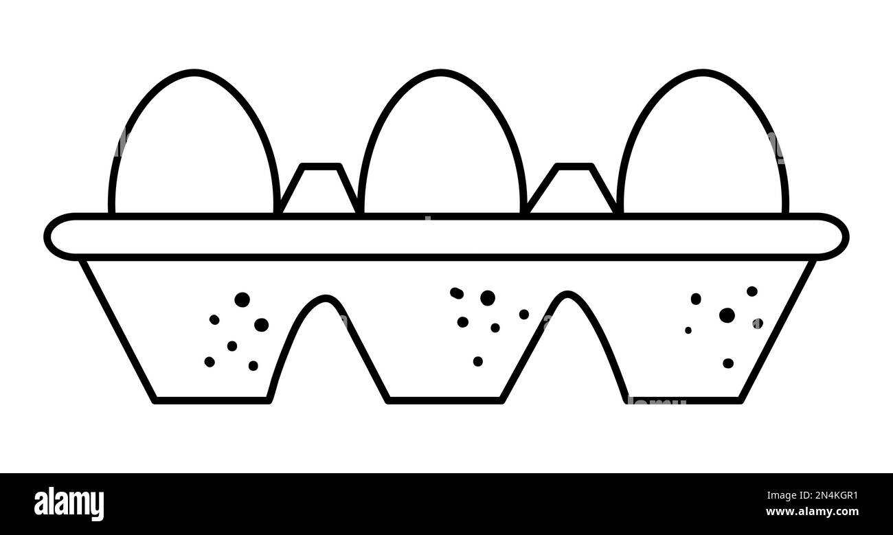 Illustration de l'emballage des œufs noirs et blancs vectoriels. Icône de la gamme de produits alimentaires traditionnels de Pâques. Élément de conception du contour de la boîte à œufs en carton. Joli tapis de printemps à colorier Illustration de Vecteur