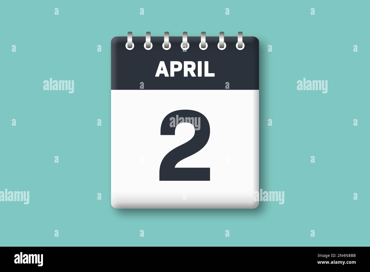 2 avril - Calendrier page / feuille avec date - 2nd avril sur fond cyan / bleu Photo Stock - Alamy