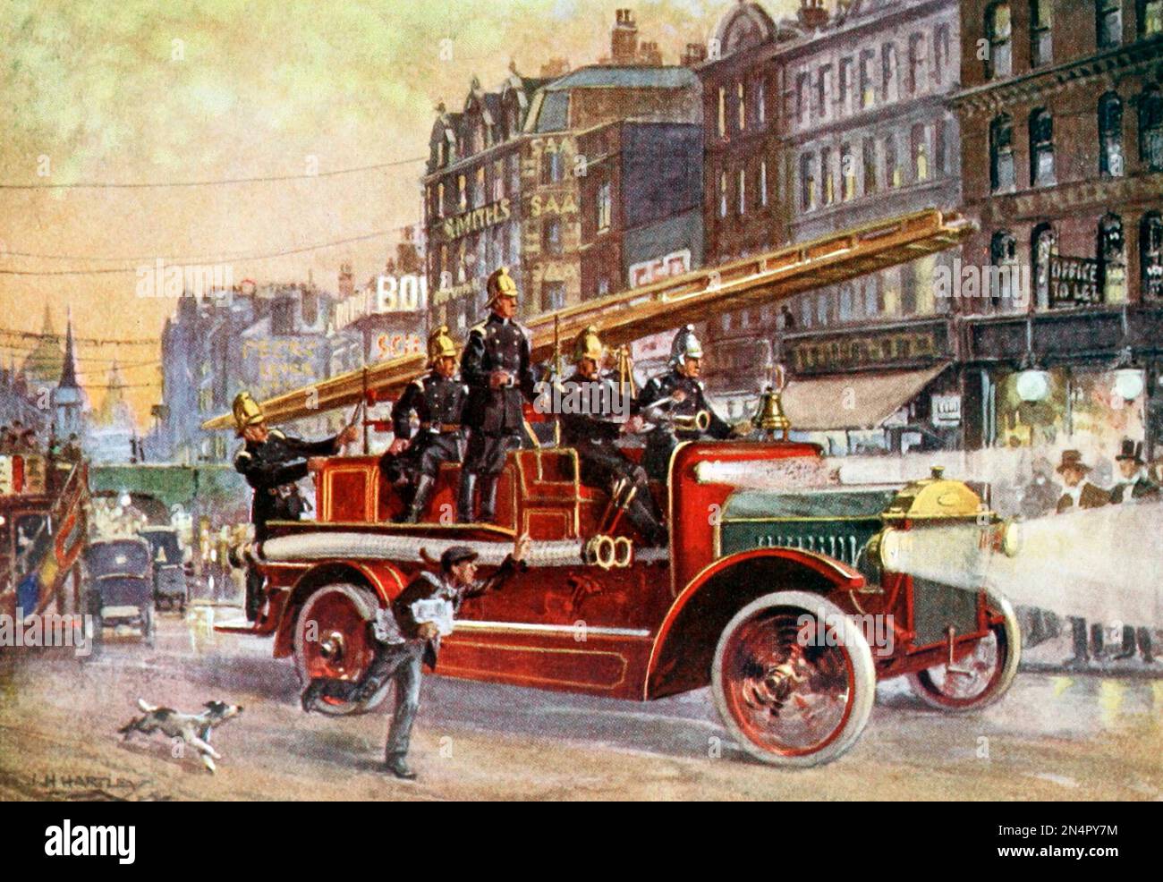 Le Fire Engine to the Rescue, Londres, Angleterre, vers 1900 Banque D'Images