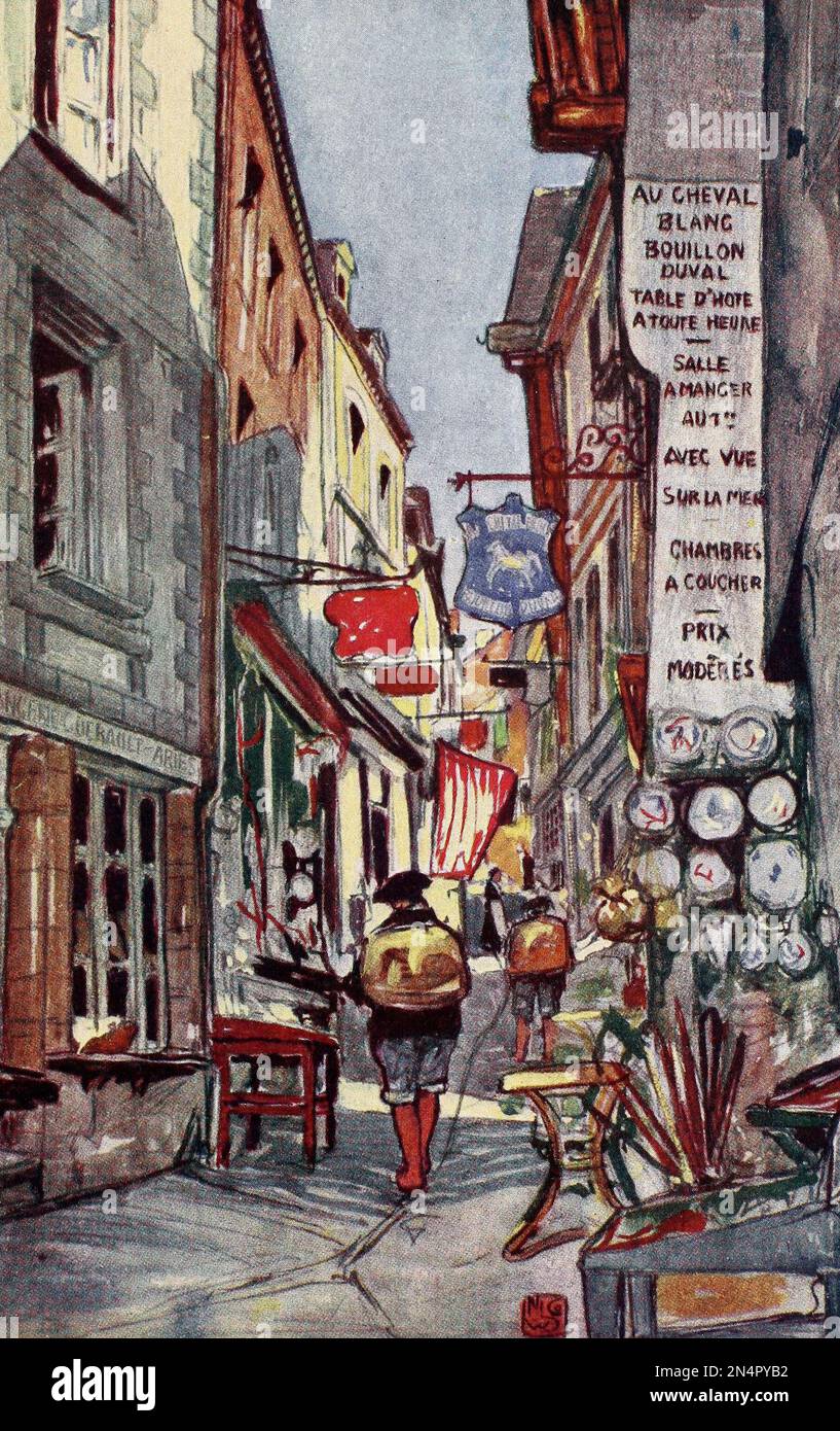 La rue - Mont St Michel, Mormandy, France, vers 1905 Banque D'Images