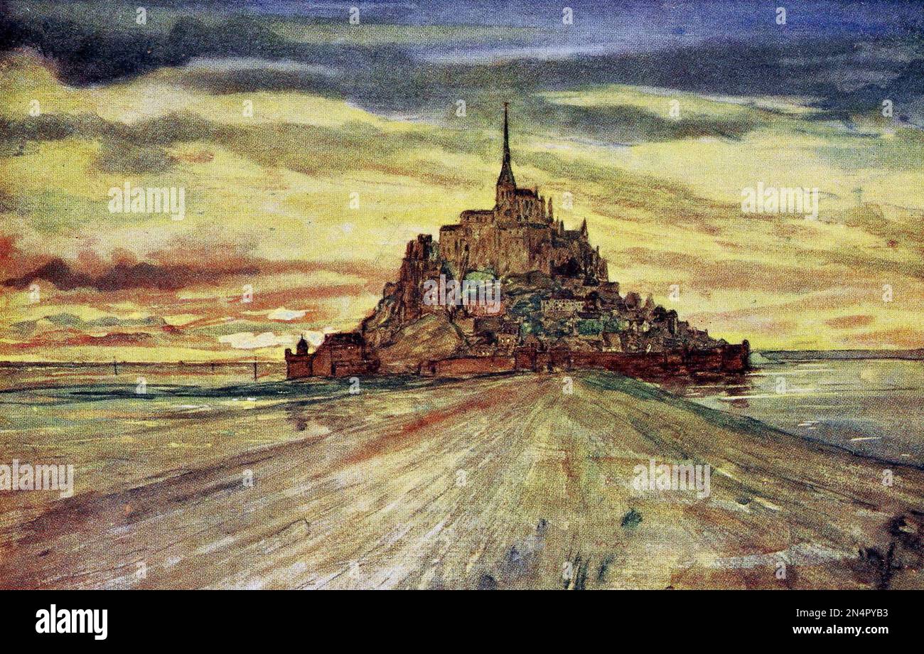 Mont-Saint-Michel au coucher du soleil, Normandie, France vers 1905 Banque D'Images