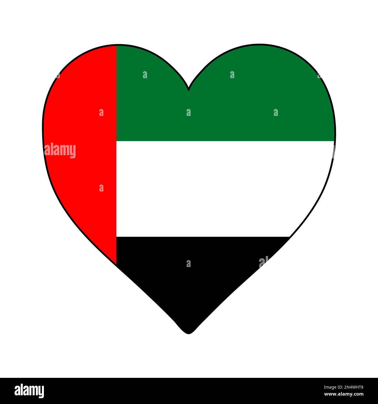 Drapeau de forme de coeur des Émirats arabes Unis. J'aime les Émirats arabes Unis. Visitez les Émirats arabes Unis. Moyen-Orient. Asie occidentale. Asie. Illustration vectorielle GRA Illustration de Vecteur