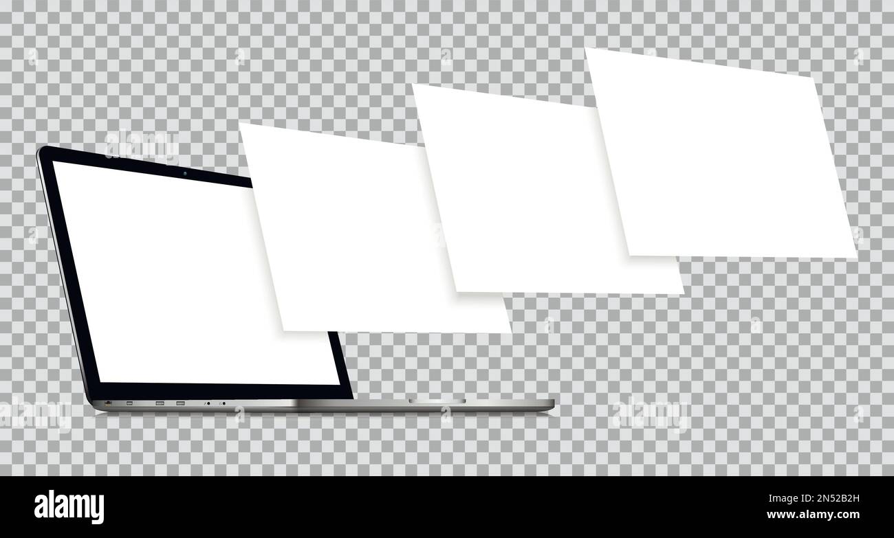 Maquette d'ordinateur portable avec pages vierges sans fil. Concept de présentation des projets de conception Web. Illustration de Vecteur