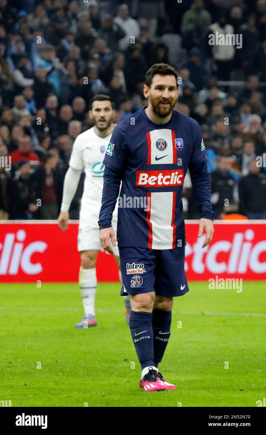 Marseille, France sur 8 février 2023. Lionel Messi lors de la coupe de  France du match de football 16 entre l'Olympique de Marseille (OM) et Paris  Saint-Germain (PSG) au stade Vélodrome de