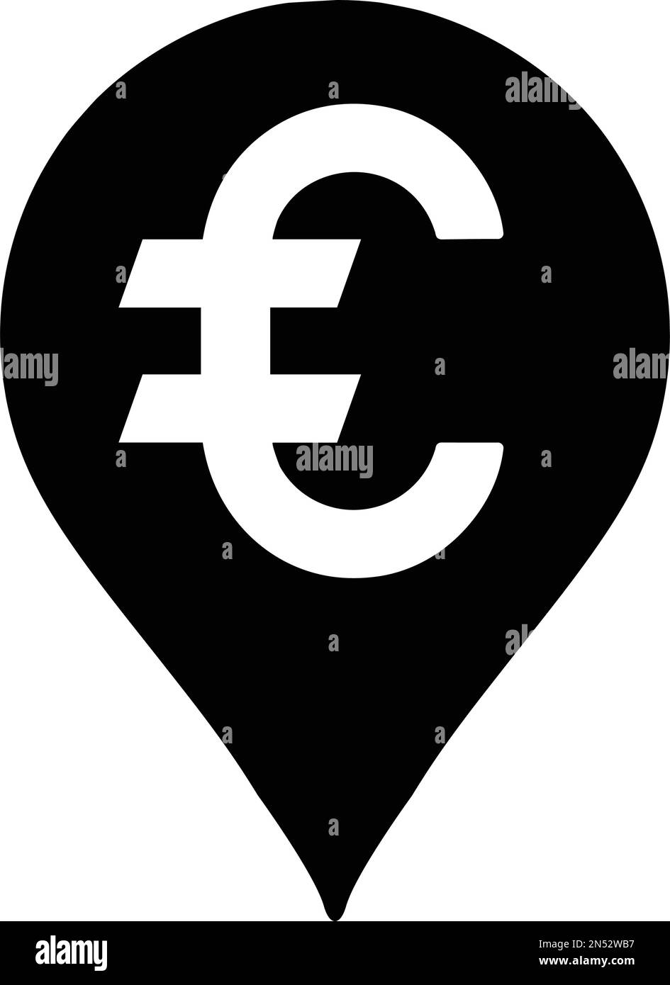 Devise euro, l'icône de localisation est isolée sur fond blanc. Utilisation à des fins graphiques et de conception de sites Web ou à des fins commerciales. Fichier EPS vectoriel. Illustration de Vecteur