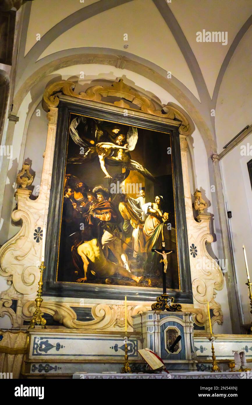 Vue sur la célèbre peinture du Caravaggio, les sept œuvres de la Miséricorde. Au Pio Monte della Misericordia à Naples, Naples, Italie, Italie. Banque D'Images