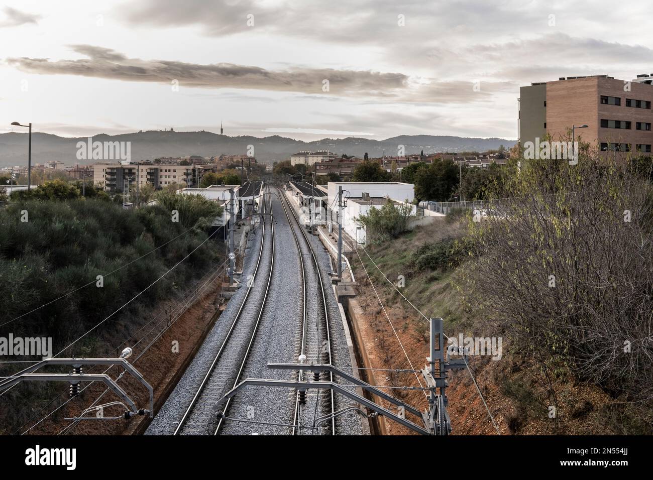Vue aérienne de la gare de Sant Cugat del Valles à Barcelone, Espagne Banque D'Images