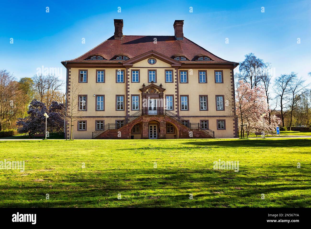 Château de Schieder, parc du château, temps ensoleillé au printemps, Schieder-Schwalenberg, parc naturel des montagnes Egge de la forêt de Teutoburg, Rhénanie-du-Nord-Westphalie Banque D'Images