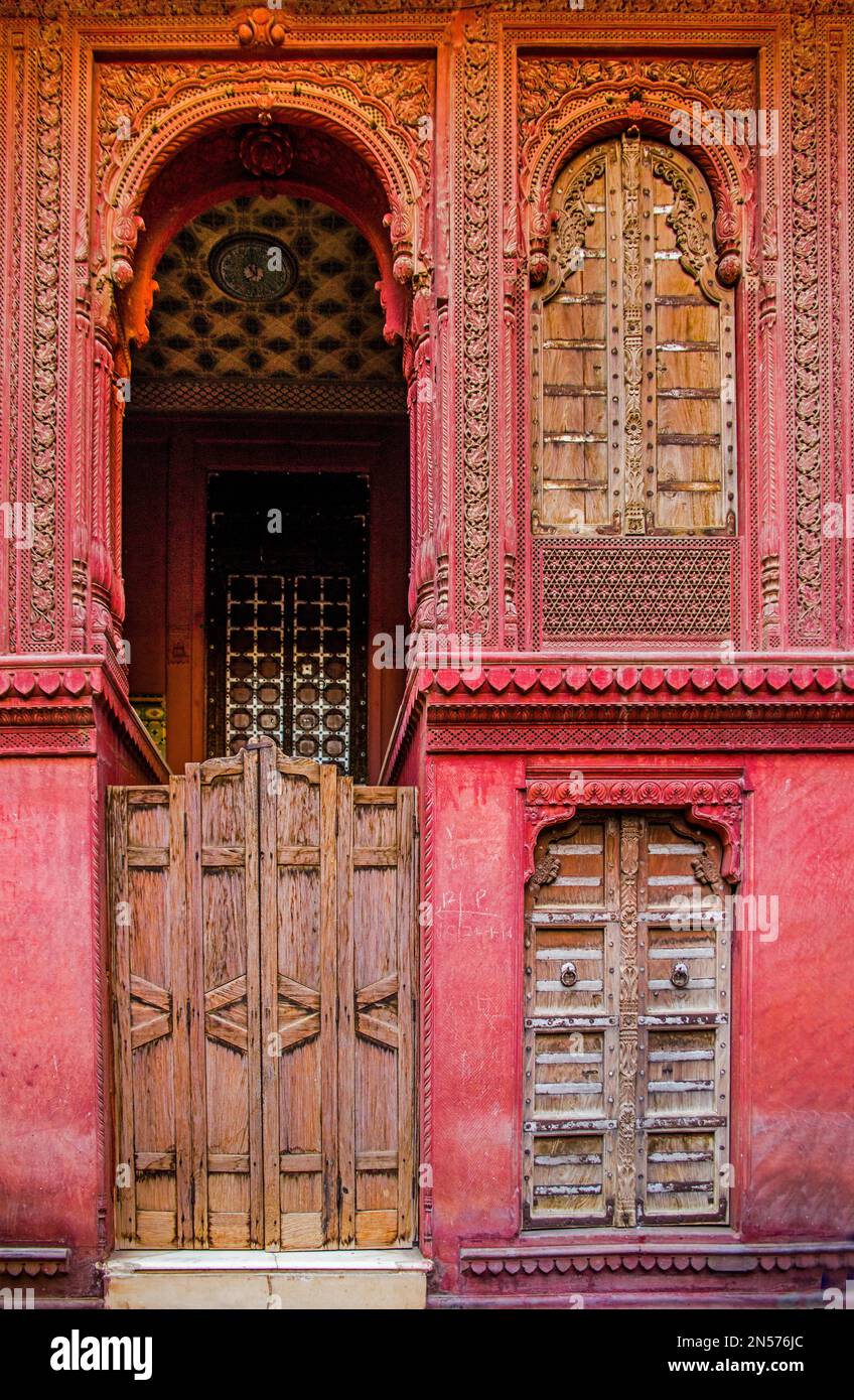 Havelis, magnifiques maisons de marchands sur la route de la soie, Bikaner, Bikaner, Rajasthan, Inde Banque D'Images