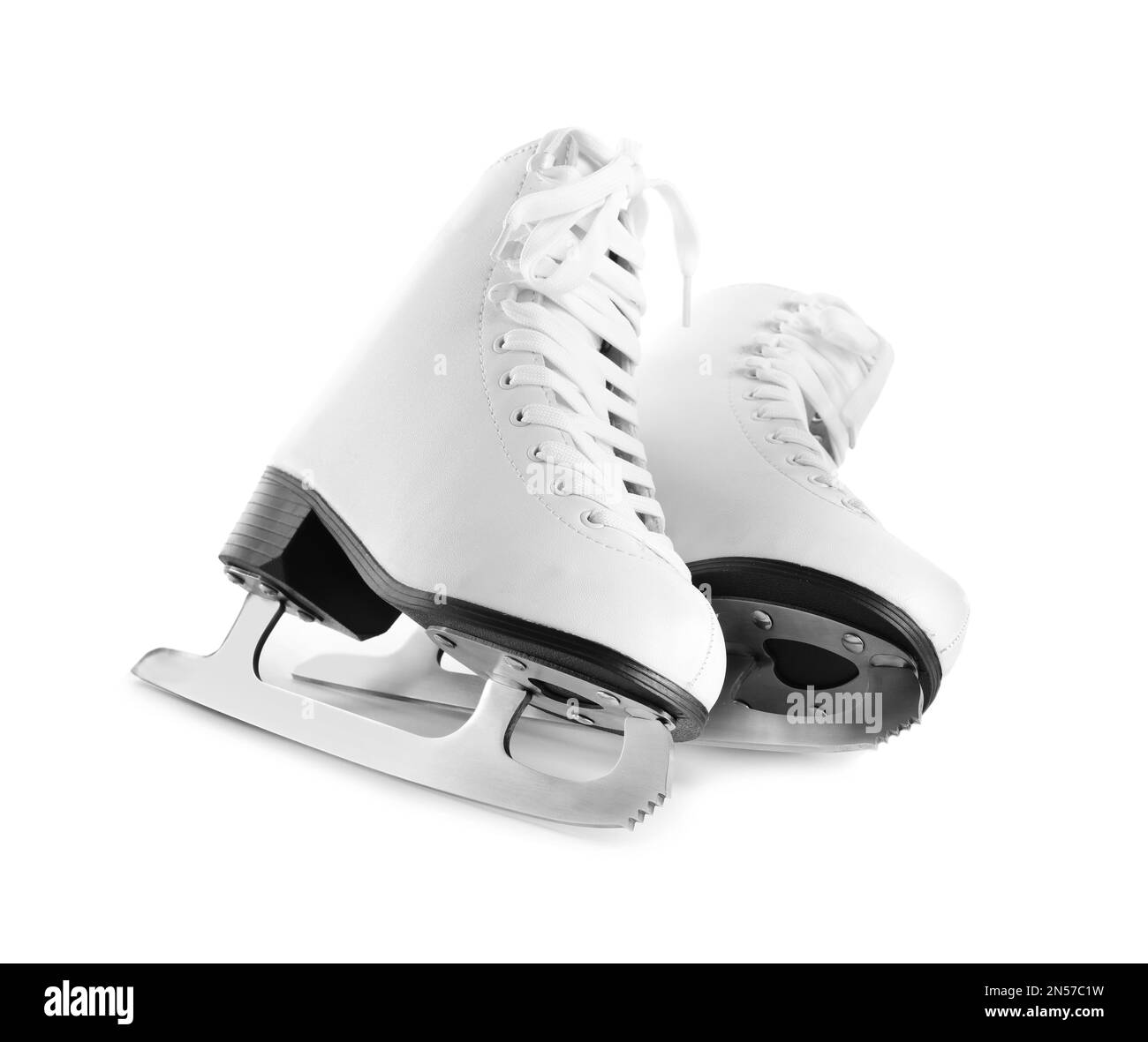 Paire de patins à glace isolés sur du blanc Banque D'Images