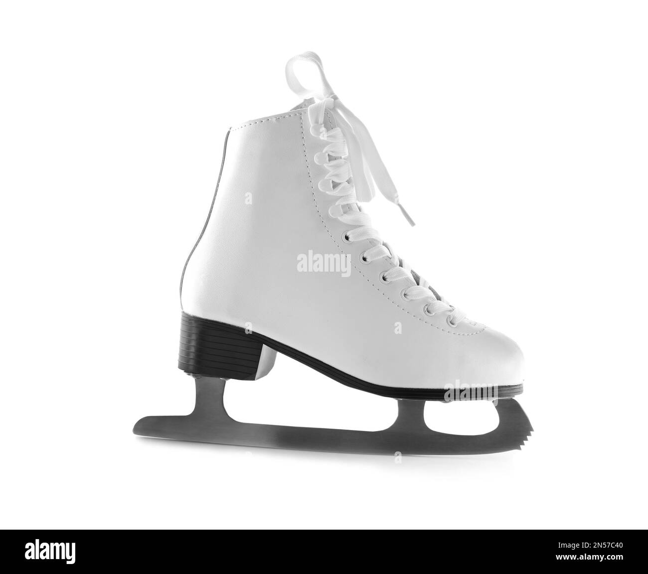 Un patin à glace en cuir isolé sur du blanc Banque D'Images