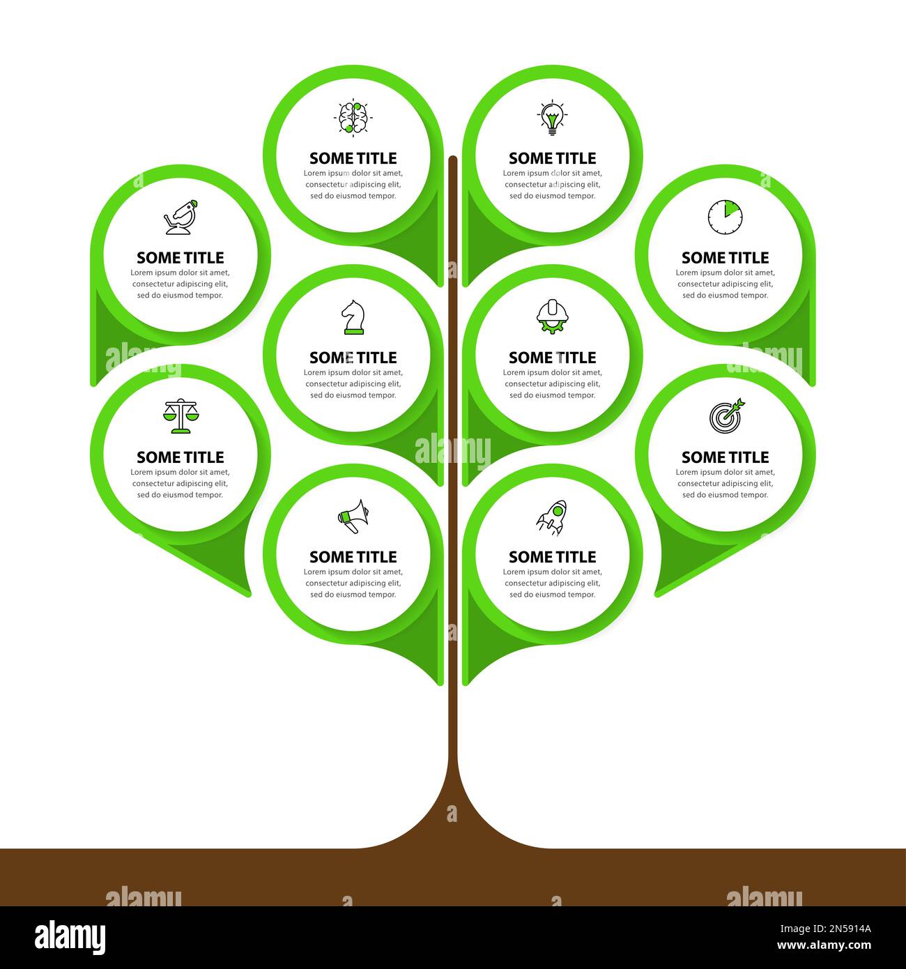 Modèle d'infographie avec icônes et 10 options ou étapes. Arbre vert abstrait. Peut être utilisé pour la mise en page de flux de travail, le diagramme, la bannière, la conception Web. Vecteur illu Illustration de Vecteur