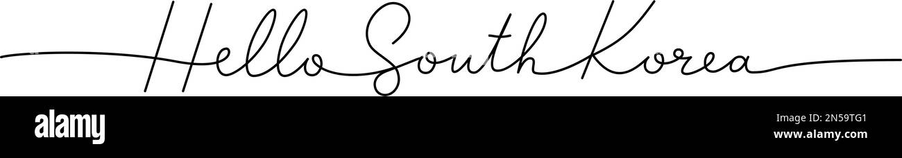 Bonjour Corée du Sud - mot avec une ligne continue. Dessin minimaliste de l'illustration de phrase. Pays de la Corée du Sud - illustration continue d'une ligne. Illustration de Vecteur