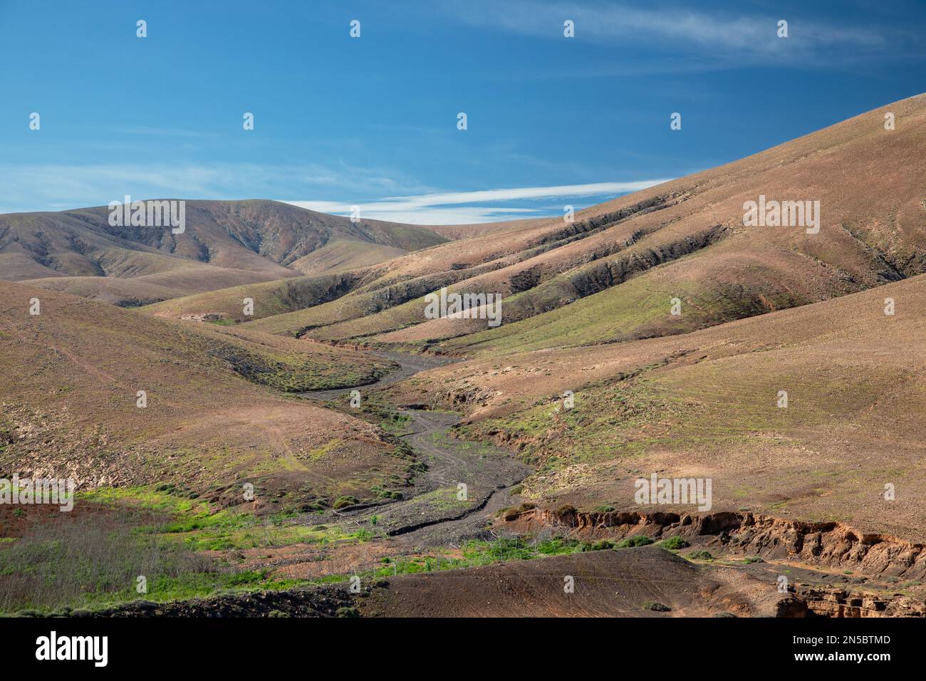 Semi-désert avec Barranco de Fuente Lopez, photo aérienne, îles Canaries, Fuerteventura, Tefia, Los Molinos Banque D'Images