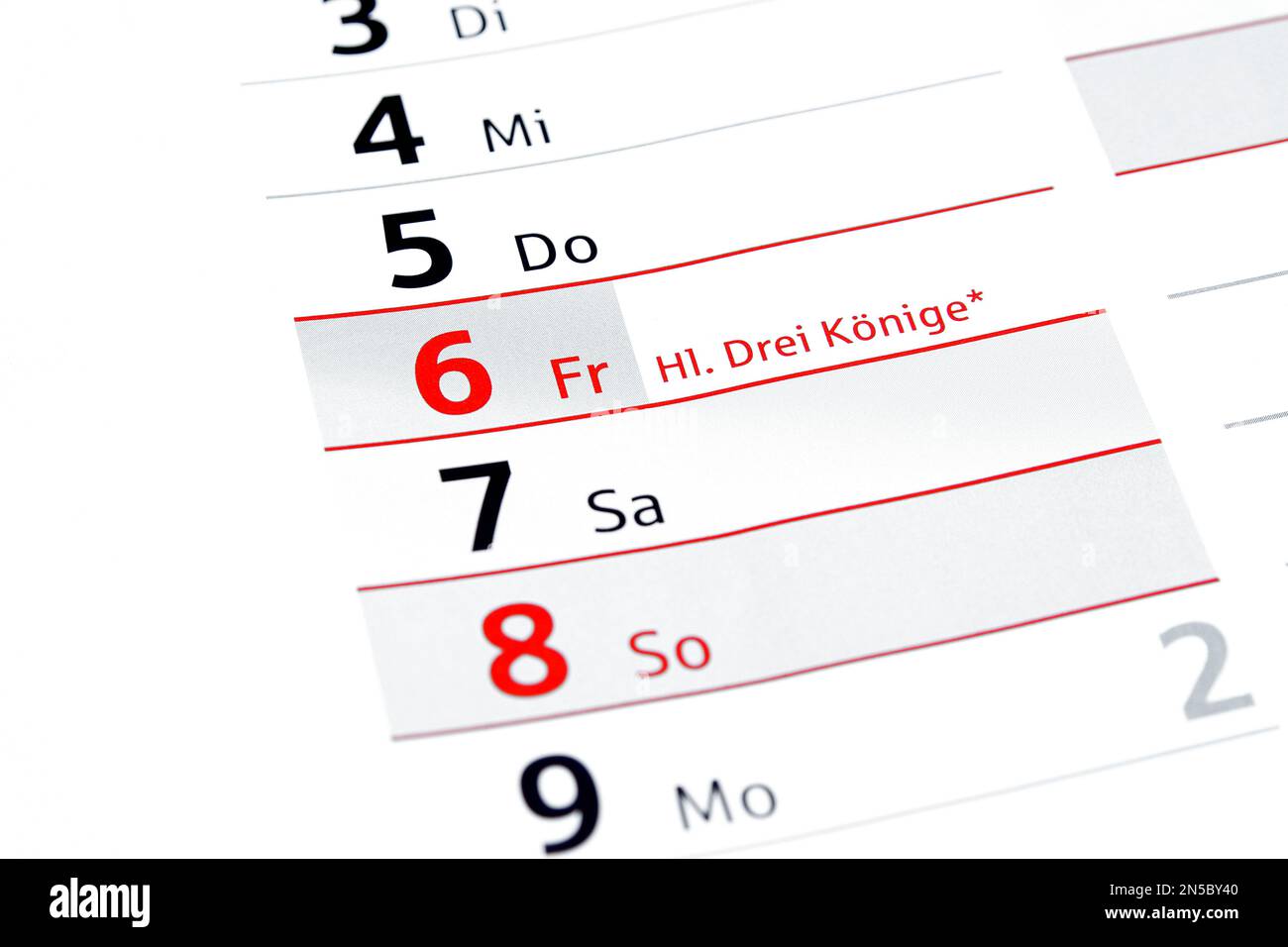 Calendrier de l'année 2017 en allemand, Epiphany Banque D'Images